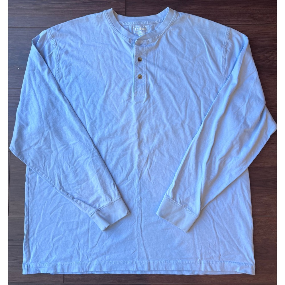 LL Bean Mens XL Blue Cotton Long Sleeve Henley Shirt Traditional Fit 228533
